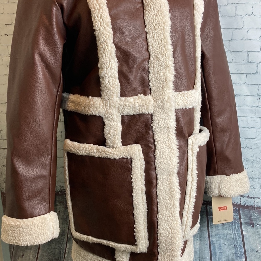Levi's NWT Vegan Leather Sherpa Spill Out Coat SZ S Boho 70’s Retro Penny Lane - Picture 9 of 15